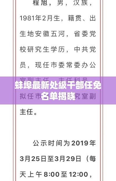 蚌埠最新处级干部任免名单揭晓