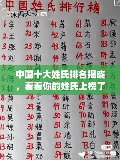 中国十大姓氏排名揭晓，看看你的姓氏上榜了吗？