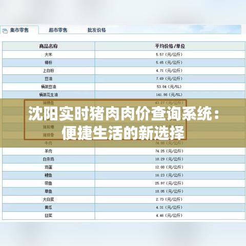 沈阳实时猪肉肉价查询系统：便捷生活的新选择