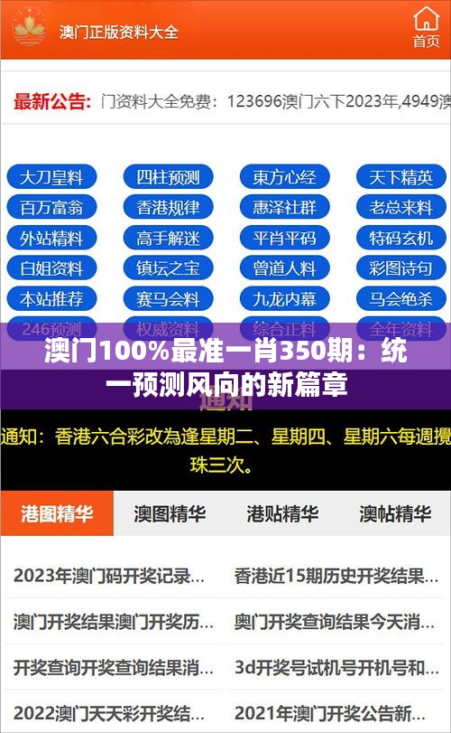 澳门100%最准一肖350期：统一预测风向的新篇章