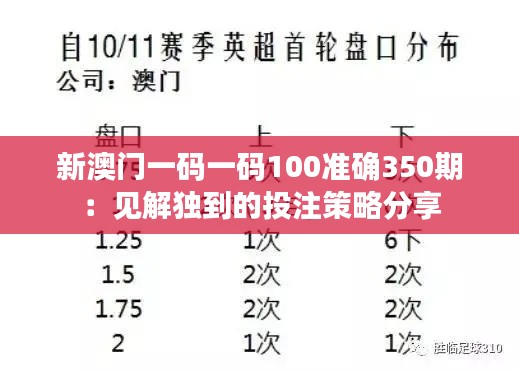 新澳门一码一码100准确350期：见解独到的投注策略分享