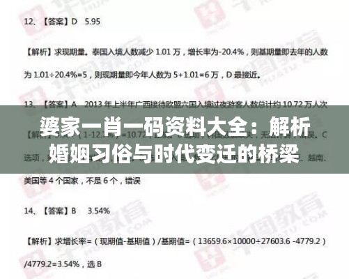 婆家一肖一码资料大全：解析婚姻习俗与时代变迁的桥梁