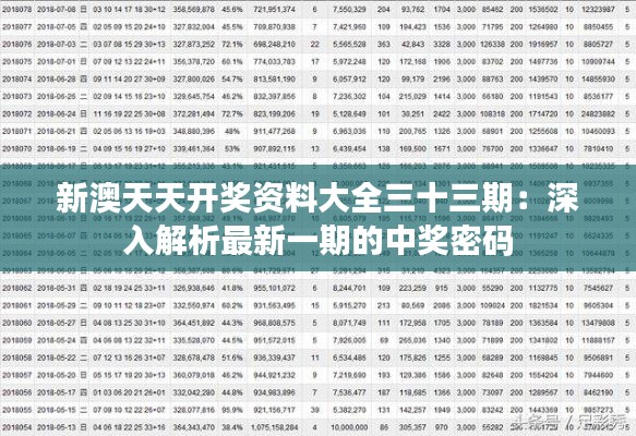 新澳天天开奖资料大全三十三期：深入解析最新一期的中奖密码