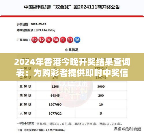 2024年香港今晚开奖结果查询表：为购彩者提供即时中奖信息的导航灯塔