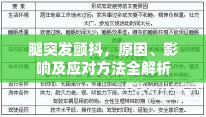 腿突发颤抖，原因、影响及应对方法全解析