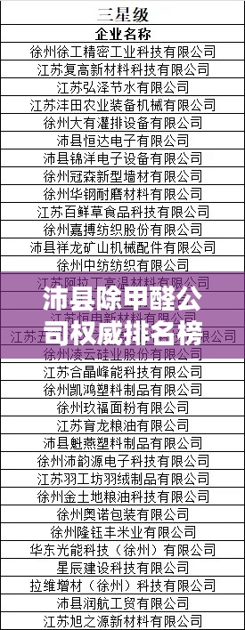 沛县除甲醛公司权威排名榜单揭晓！