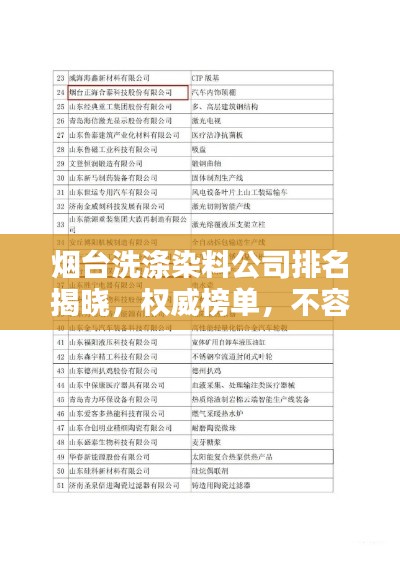 烟台洗涤染料公司排名揭晓，权威榜单，不容错过！